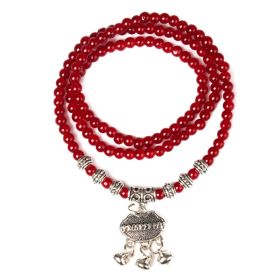Red Agate Beaded Good Lock Bracelet (Option: Deep Red)