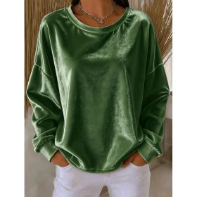 Casual Round-neck Velvet Solid-color Long-sleeve Shirt (Option: Green-S)