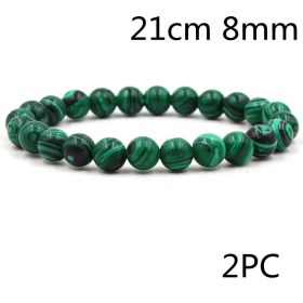 Classic Black Matte Green Malachite Bracelets Suitable Women Men Elastic Strand Jewelry (Option: Green 2-21cm 8mm 2pcs)