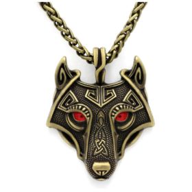 Asgard Crafted Norse Grey Wolf Head Pendant Chain (Option: Gold-Chain)