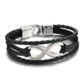 Lucky figure 8 leather bracelet bracelet (Option: Black)