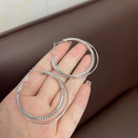 Diamond Simple Bracelet Eardrop Earring Korean Simple Temperamental (Option: silver)