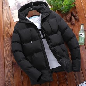 Winter Men's Solid Color Hooded Padded Coat (Option: Black-4XL)