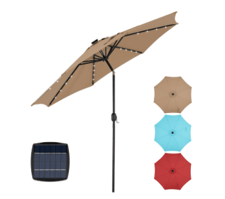 10ft Solar Polyester 32 LED Lighted Patio Umbrella With Tilt Adjustment And UV-Resistant Fabric (Option: Khaki)