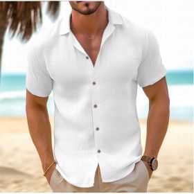 Men's Short-Sleeved Button-Down Shirt Summer Slim-Fit Lapel Shirts Casual Beachwear Clothing (Option: White-S)