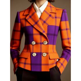 Women's Double-breasted Elegant Suit Jacket (Option: Orange-L)