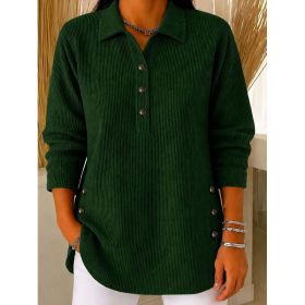 Womens Striped Button-up Sweatshirt Long-sleeve Casual Top (Option: Green-S)