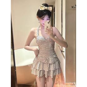 Women's Retro Polka-Dot One-Piece Swimsuit (Option: White-M)