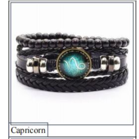 Vintage Braided Leather Cord Set Bracelet, Cowhide Hand Cord, Men's Leather Bracelet (Option: Capricorn)
