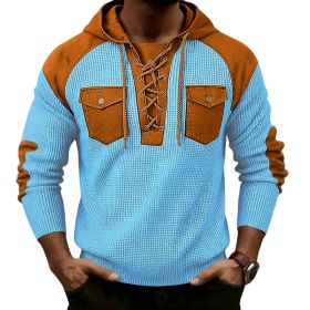 Mens Waffle-Weave Hooded Long-Sleeve Sweatshirt (Option: Light Blue-S)