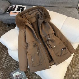 Fur Collar Fashionable All-matching Jacket Hooded Warm Cotton-padded Coat (Option: Coffee-M)