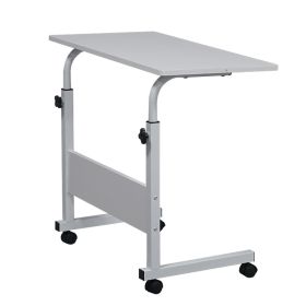 80cm Adjustable Tray Table Rolling Sofa Side Snack Table With Wheels Portable C-Shape Dinner Tray Tables Mobile Wooden Laptop Desk Beside Couch Bed (Option: white)