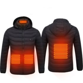 New Heated Jacket Coat USB Electric Jacket Cotton Coat Heater Thermal Clothing Heating Vest Men's Clothes Winter (Option: Black Zone4-2XL)