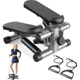 Mini Stepper With Resistance Bands, Portable Full Body Workout Stepper Machine Adjustable Foot Stepper For Fitness (Option: silver)
