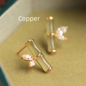 Sterling Silver Hetian Jade Bamboo Earrings (Option: Sapphire-Copper)