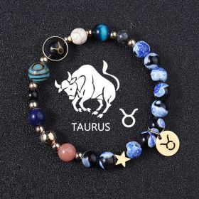 European And American Twelve Constellations Bracelets Blue Flame Agate Eight Planets Bracelet (Option: Taurus)