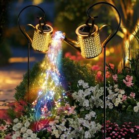 Outdoor Solar Watering Can With Lights Garden Decor Large Solar Powered Lanterns Hanging Waterproof LED Decorative Retro Metal Kettle String Lights Fo (Option: Colorful lights2PCS)