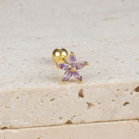 Simple Zircon Six-leaf Flower Pendant Earrings For Women (Option: 60126 Gold Purple 1PCs)