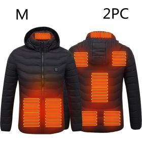 New Heated Jacket Coat USB Electric Jacket Cotton Coat Heater Thermal Clothing Heating Vest Men's Clothes Winter (Option: Black Zone8 2PC-M)