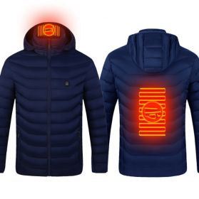 Winter Heated Jacket USB Electric Cotton Coat Zip-up Heater Thermal Clothing Heating Vest For Men (Option: Blue Zone2-2XL)