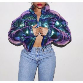 Bright Metallic Short Women's Cotton-padded Jacket (Option: Multicolor-S)