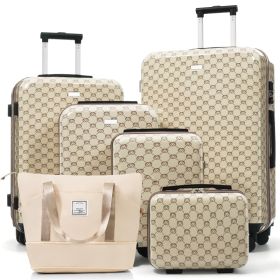 6-Piece Hardside Luggage Set with TSA Lock, 14/16/20/24/28 Inch ABS Spinner Suitcase Set with Expandable Travel Duffel Bag, 360Â° Smooth Rolling Wheel (Option: Khaki)