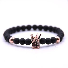 Micro-inlaid crown 6mm matte black plus copper bead bracelet copper inlaid zircon jewelry (Option: Rose Gold)