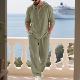 Men's Casual Home Wear Set Long Sleeve Pants With Hood (Option: Army Green-S)