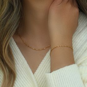 Clavicle Chain Stainless Steel Plated 18K Water Wave Chain Bracelet (Option: Suit)
