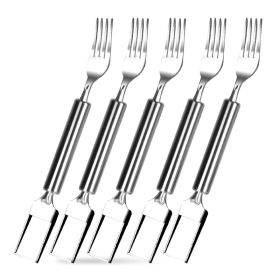 5Pcs 2 In 1 Watermelon Cutter Slicer Fork Stainless Steel Dual Head Watermelon Fruit Cutting Fork Knife For Summer Family Gathering Friend Party Campi (Option: 5pcs)