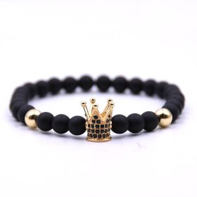 Micro-inlaid crown 6mm matte black plus copper bead bracelet copper inlaid zircon jewelry (Option: Golden)