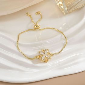 Simple Rotatable Flower Color-preserving Pure Copper Gold-plated Bracelet (Option: Rotating Bracelet 3)