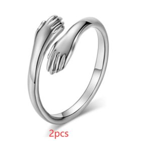 Alloy Simple Hands Hug Ring Opening Adjustable Jewelry (Option: Silver-2PCS)