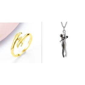Alloy Simple Hands Hug Ring Opening Adjustable Jewelry (Option: Gold set2-1PC)