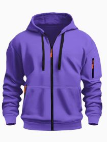 Zipper Hooded Sweatshirt Men's Sports Casual Cardigan Coat (Option: Purple-S)