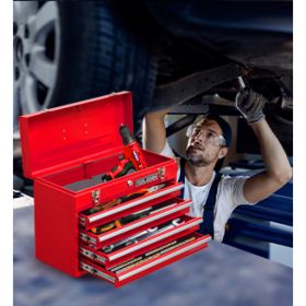 20.3inch Metal Tool Box With 2-4 Drawers Portable Steel Tool Chest With Metal Cylinder Lock And Latch Closure, Black And Red Two Color Powder Coating, (Option: Four Drawer-Red)