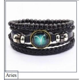 Vintage Braided Leather Cord Set Bracelet, Cowhide Hand Cord, Men's Leather Bracelet (Option: Aries)
