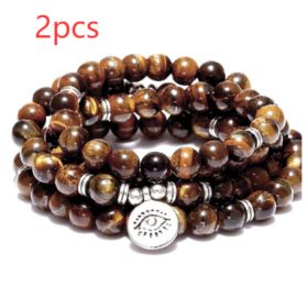 Amazon Stone Tiger Eye Stone Bracelet Necklace 108 Buddha Beads Lotus Bracelet (Option: Tigers Eye-2PCS)