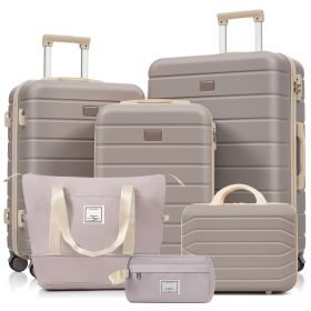 Travelpro Max 6-Piece Hardside Luggage Set with TSA Lock, 14/20/24/28 Inch Spinner Suitcase Set with Expandable Travel Duffel Bag & Waterproof Toiletr (Option: brown)
