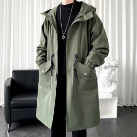 Men's New Windbreaker Long Hooded Big Pocket Jacket (Option: Army Green-M)