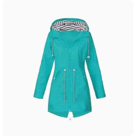Womens Waterproof Raincoat Casual Basic Outdoors Drawstring Trench Lightweight Drawstring Jackets Hiking Clothes For Women (Option: Tiffany Green-L)