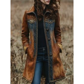Geometric Print Casual Mid-length Wool Coat (Option: Color5-S)