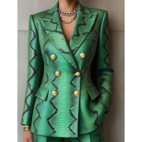 Retro Geometric Double-breasted Suit Jacket For Women, Long-sleeved, Slim Fit, Suitable For Commuting. (Option: Green-4XL)