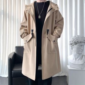 Men's New Windbreaker Long Hooded Big Pocket Jacket (Option: Khaki-M)