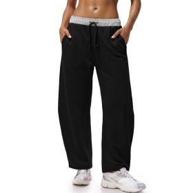 Fisoew Womens Wide Leg Sweatpants Baggy Drawstring Elastic Waisted Travel Track Pants Color Block Joggers With Pockets (Option: Black-S)