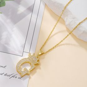 1PCS Fashionable Gold Diamond Crown Uppercase Letter Popular Pendant Necklace Suitable For Daily Use Festivals Parties Gifts Jewelry Set (Option: Gold-G)