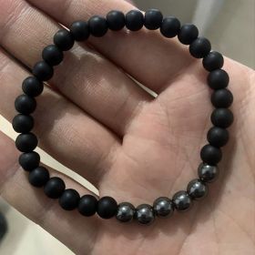 Micro-inlaid crown 6mm matte black plus copper bead bracelet copper inlaid zircon jewelry (Option: Matte 6MM Black)