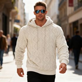Plush Hooded Sweatshirt Winter Warm Long-sleeved Pullover Top Men's Casual Solid Color Fleece Hoodie Clothing (Option: Apricot-S)