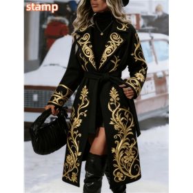 Women's Fashionable And Comfortable Printed Casual Long Coat (Option: Black9-S)