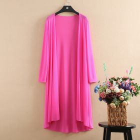 Womens Summer Ultra-Thin Mesh Chiffon Cardigan Mid-Length Plus-Size Cape Jacket (Option: Rose Red-2XL)